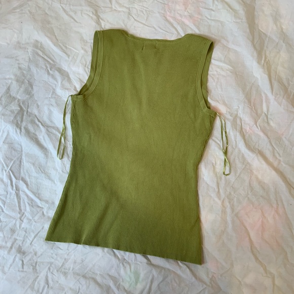 Vntg green Y2k ribbed v neck tank top - Picture 3 of 7